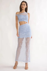 Havira Lace Overlay Cut-Out Maxi Dress Blue