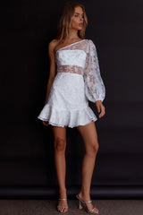 Summerville One-Shoulder Embellished Dress White