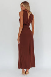 Damsel Reverse Halter Maxi Dress Chocolate