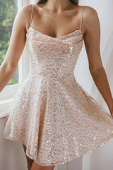 Marbella Sequin Embellished Scoop Neck Mini Dress Gold