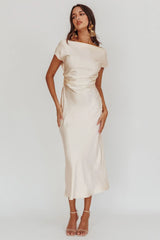 Loveland Cap Sleeve Cowl Back Midi Dress Oyster