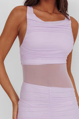 Sade Sheer Panel Ruched Maxi Dress Lilac