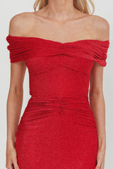 Silver Moon Off-Shoulder Maxi Dress Cherry