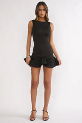 Chandelia Accordion Pleat Frill Mini Dress Black