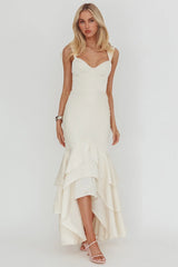Baylin Layered Mermaid Hem Maxi Dress Cream