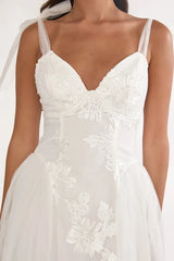 Serifine Floral Embellished Bow Maxi Dress White