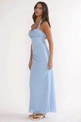 Rovelle Halterneck Pleat Waist Maxi Dress Sky Blue