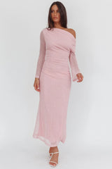 Alivya Asymmetric Neckline Knit Maxi Dress Pink