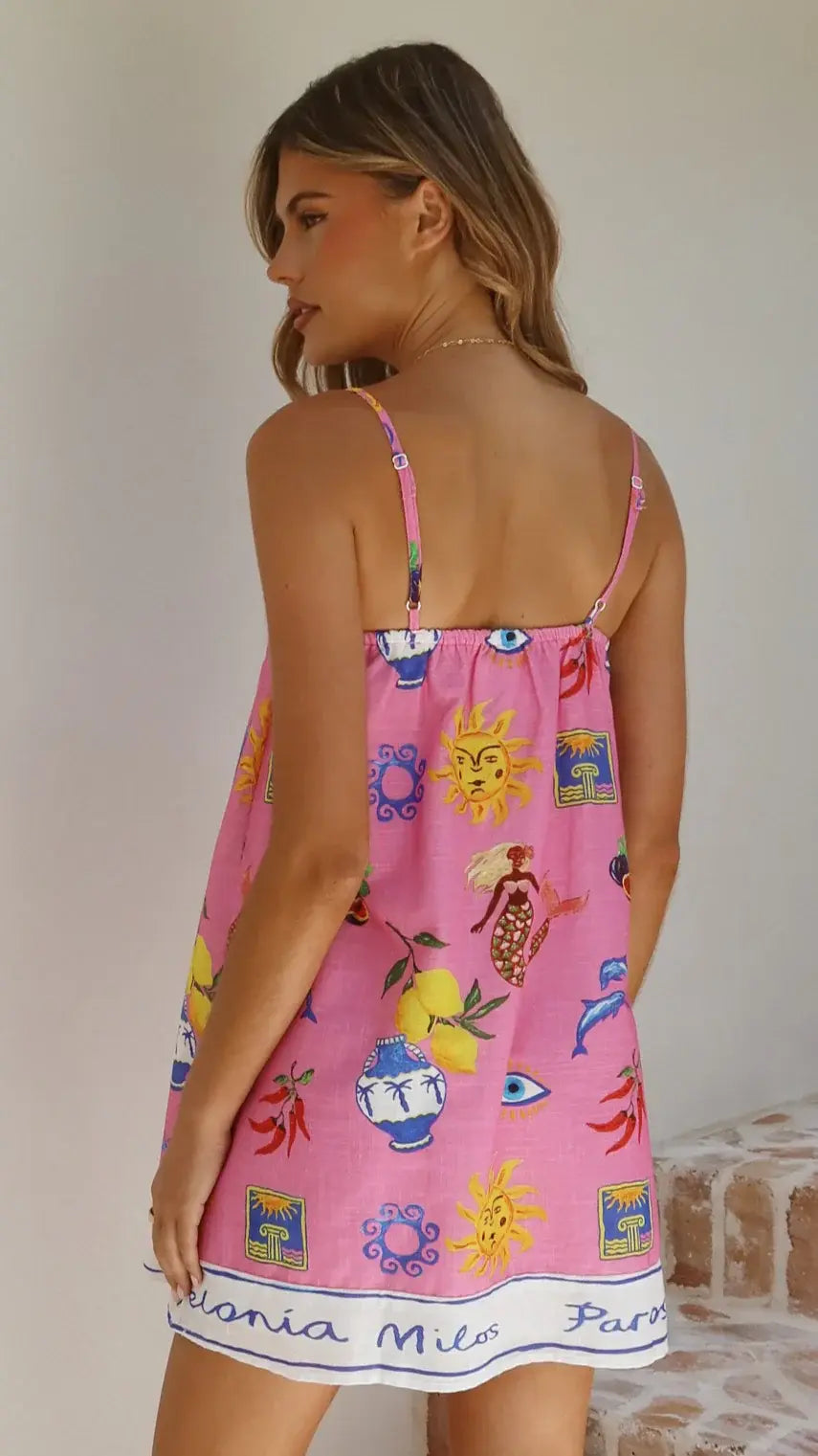 Bethani Mini Dress - Greek Island Print