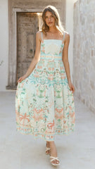 Nellie Midi Dress - Aqua Aurora Print